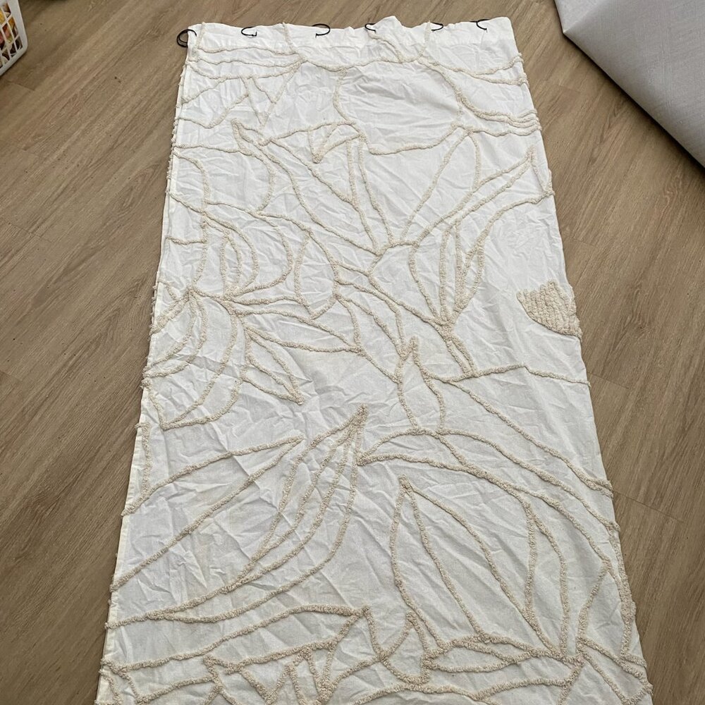 World Market Tufted Floral Pattern Shower Curtain with Ring Hook Beige 1 Piece - Picture 2 of 5